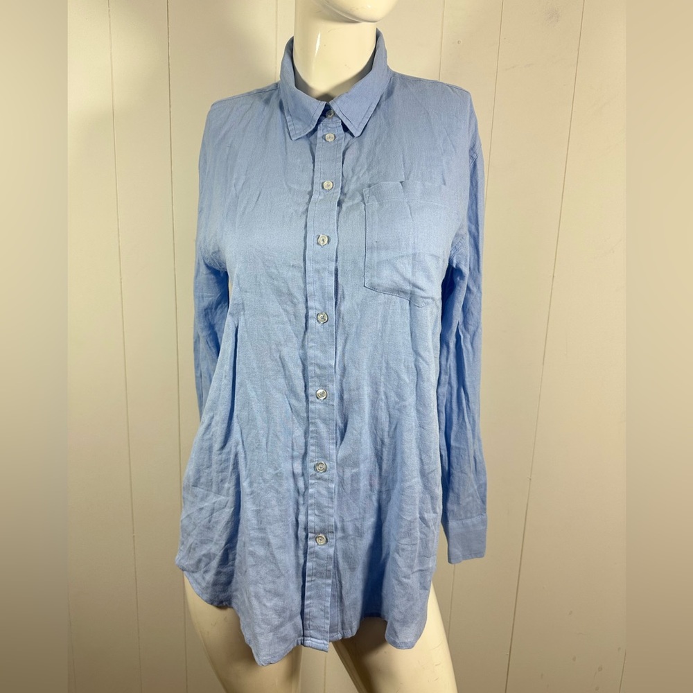 NEW Gap Sz XS Women’s Blue Linen Blend Button Up Shirt Long Sleeve